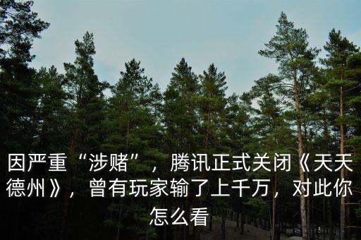 因嚴(yán)重“涉賭”，騰訊正式關(guān)閉《天天德州》，曾有玩家輸了上千萬，對(duì)此你怎么看