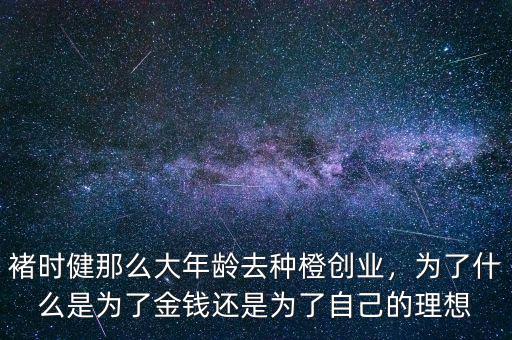 褚時健那么大年齡去種橙創(chuàng)業(yè)，為了什么是為了金錢還是為了自己的理想