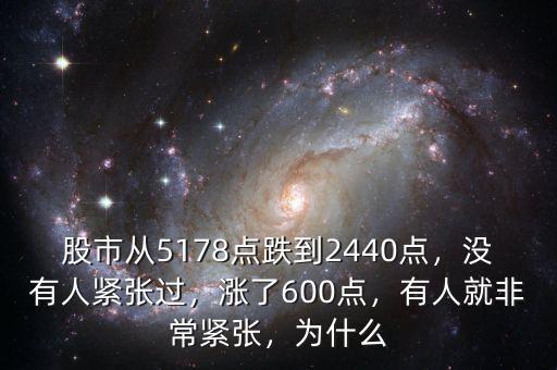 股市從5178點(diǎn)跌到2440點(diǎn)，沒有人緊張過，漲了600點(diǎn)，有人就非常緊張，為什么
