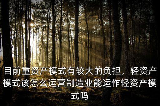 目前重資產(chǎn)模式有較大的負擔，輕資產(chǎn)模式該怎么運營制造業(yè)能運作輕資產(chǎn)模式嗎