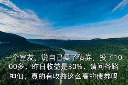 一個室友，說自己買了債券，投了1000多，昨日收益是30%，請問各路神仙，真的有收益這么高的債券嗎