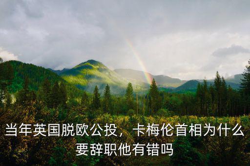 當(dāng)年英國脫歐公投，卡梅倫首相為什么要辭職他有錯嗎