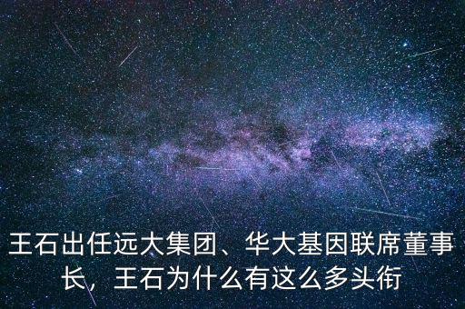 王石出任遠(yuǎn)大集團(tuán)、華大基因聯(lián)席董事長(zhǎng)，王石為什么有這么多頭銜