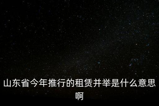 租售并舉是什么意思，山東省今年推行的租賃并舉是什么意思啊