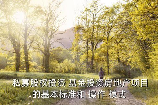  私募股權投資 基金投資房地產(chǎn)項目的基本標準和 操作 模式